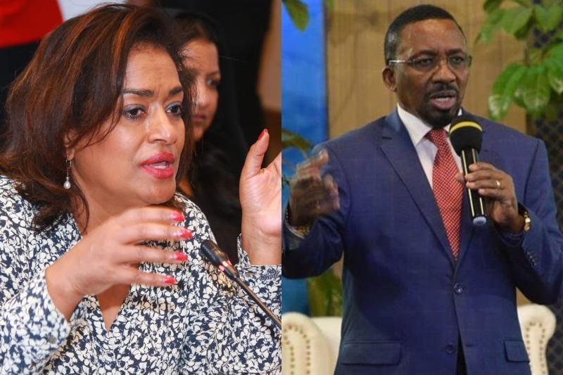 Collage photo of Esther Passaris and Pastor James Ng'ang'a.